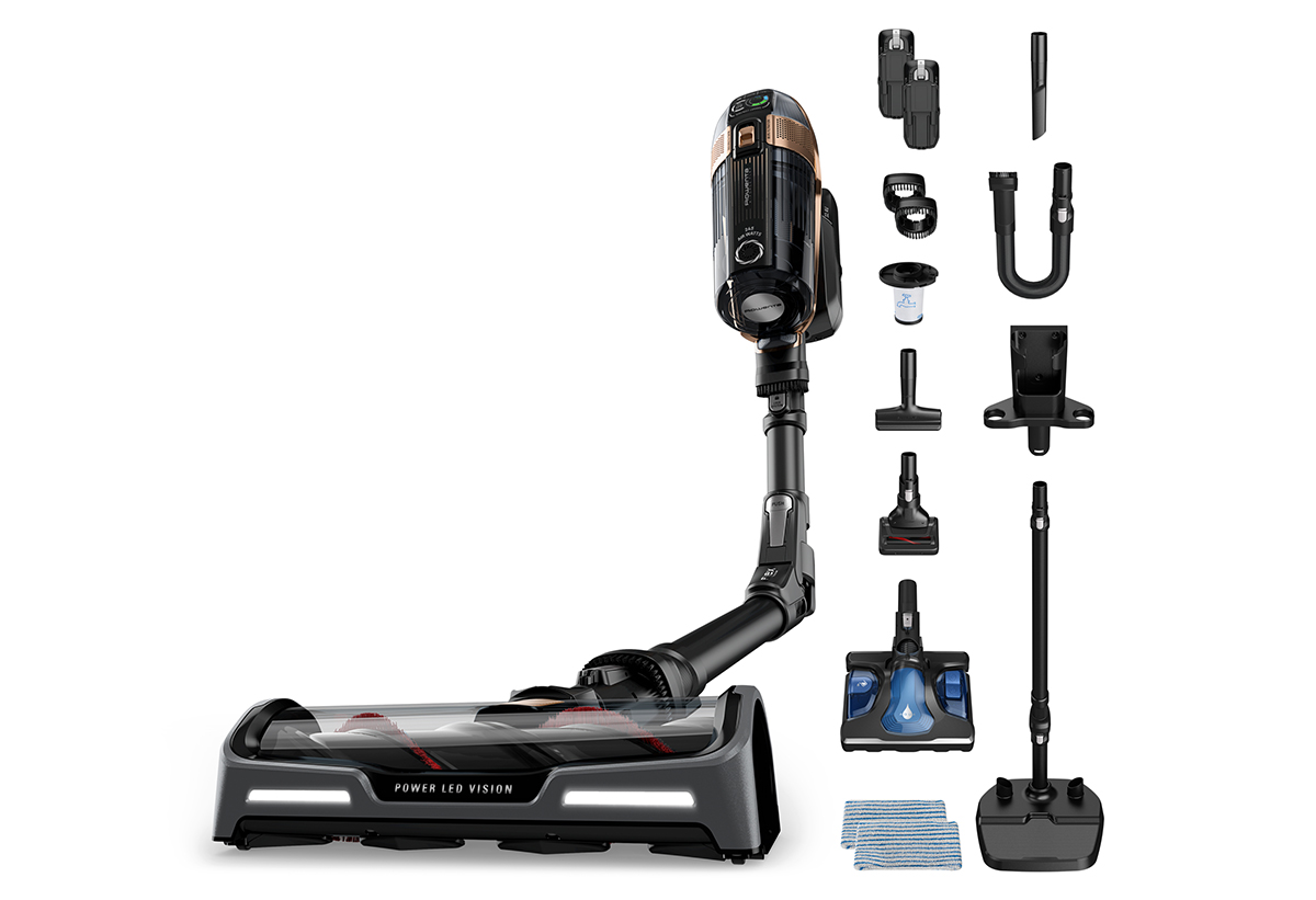 Απεικονίζεται η σκούπα μαζί με τα εξαρτήματά της.